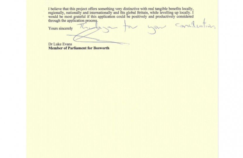 Dr Luke's supportive letter to the Chancellor of the Exchequer for Twycross Zoo's bid