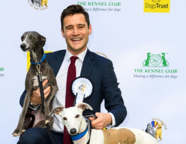 Dr Luke Evans P with his whippets, (L-R) Roux and Ada