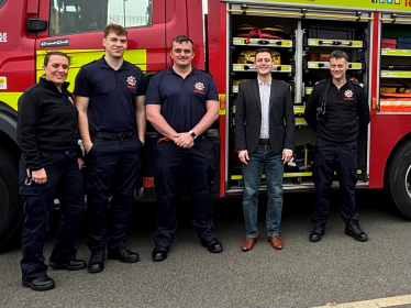 Dr Luke Evans MP and local firefighters